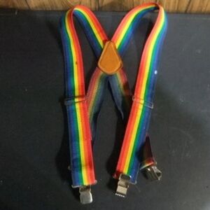 Rainbow Suspenders with Clips Vintage 80s Popular Mechanics 2 In Wide Pride